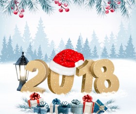Xmas background with presents and new year 2018 vector
