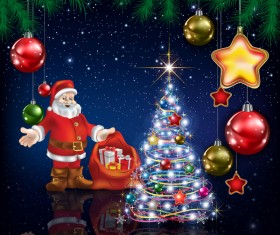 Xmas baubles with decor and blue christmas background vector 02