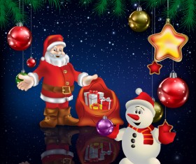 Xmas baubles with decor and blue christmas background vector 03