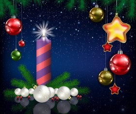 Xmas baubles with decor and blue christmas background vector 04