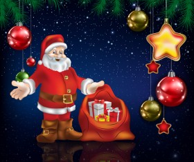 Xmas baubles with decor and blue christmas background vector 08