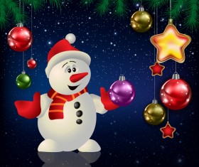 Xmas baubles with decor and blue christmas background vector 09