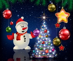 Xmas baubles with decor and blue christmas background vector 10