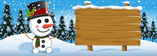Xmas snowman with wooden board vectors
