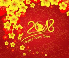Yellow flower with 2018 new year background vector