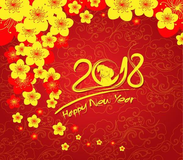 Yellow flower with 2018 new year background vector