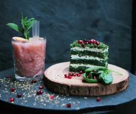 Yummy cream cake and fresh drink Stock Photo