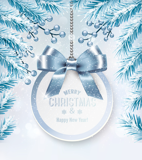 blue christmas background with winter tree and card vector