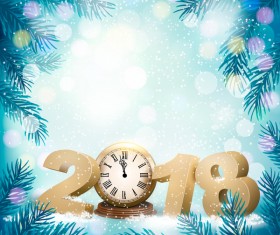 blue holiday background with chistmas branch and 2018 vector