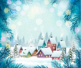 blue holiday background with chistmas village vector