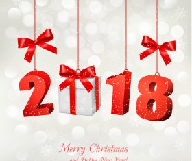 christmas background with 2018 with gift box vector