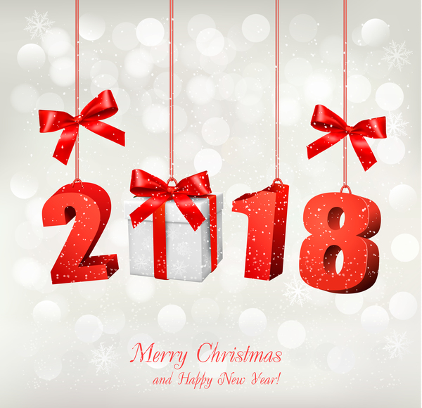 christmas background with 2018 with gift box vector