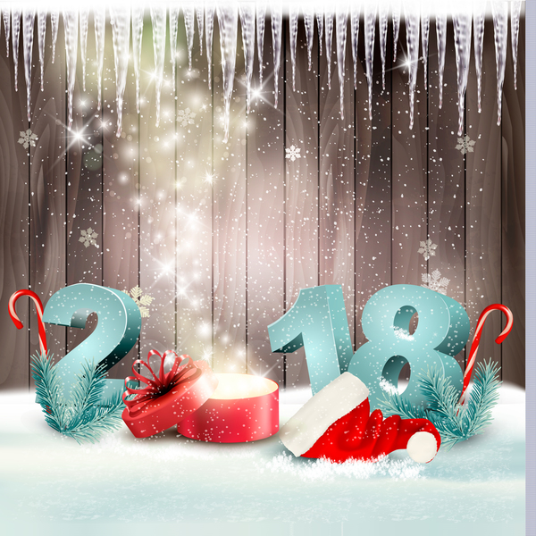 christmas background with 2018 year and magic box vector
