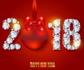 diamond with 2018 new year and red background vector