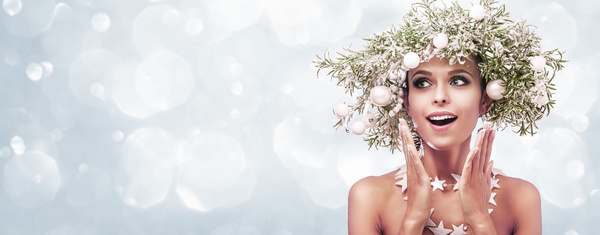fashion model girl with fir branches decoration Stock Photo 04