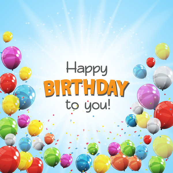 happy birthday card with colored balloons vector material 10