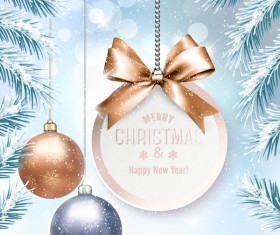 holiday background with winter tree and christmas balls vector