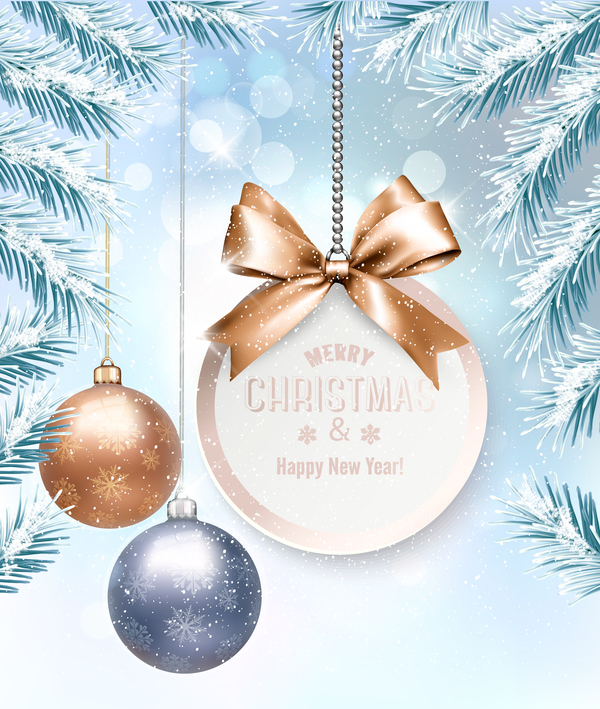 holiday background with winter tree and christmas balls vector
