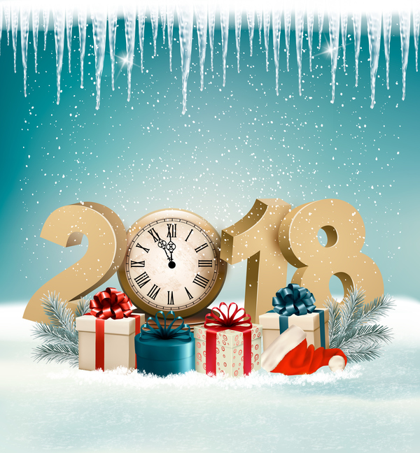 holiday christmas background with clock and 2018 vector