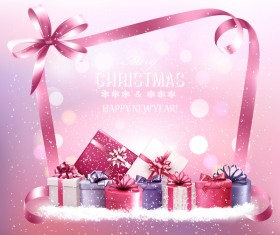 holiday christmas pink background with gift boxes vector