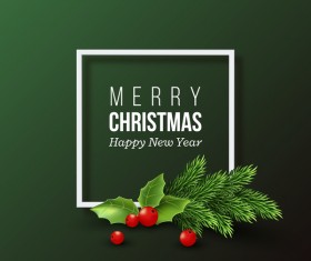holly with green christmas card vector