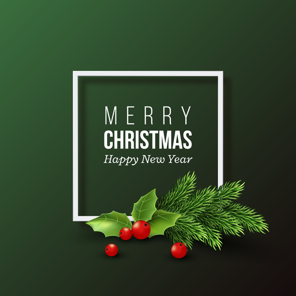 holly with green christmas card vector