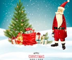 merry christmas banner with colorful presents and Santa vector
