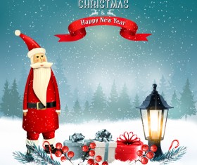 merry christmas greeting card with Santa claus and lantern vector
