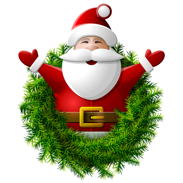 santa claus with pine wreath vector free download