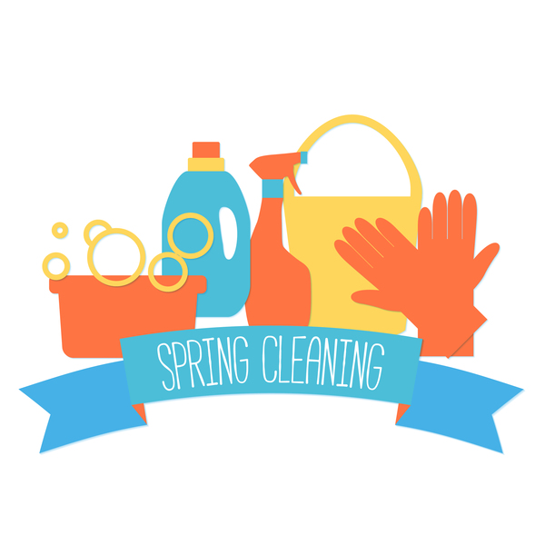 spring cleaning labels with banner vector