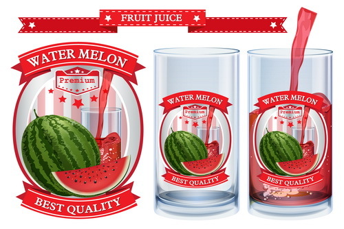 watermelon juice labels design vector 01