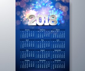 2018 calendar template and firwork vector