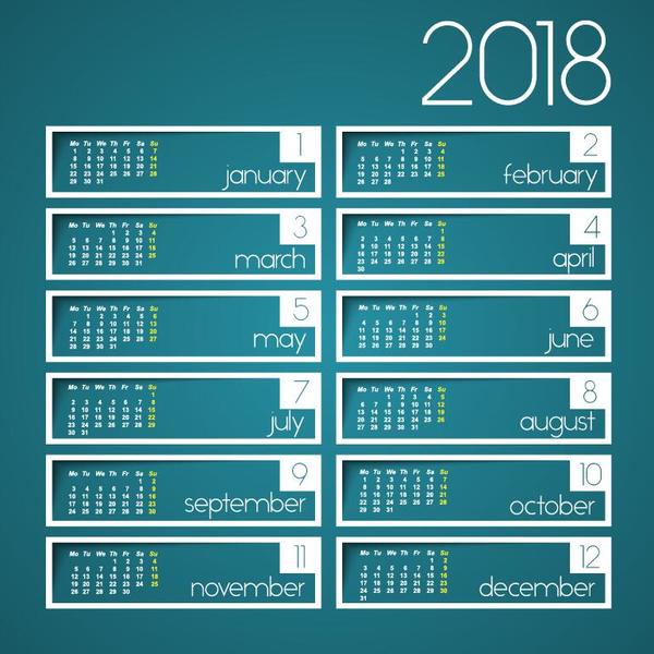 2018 calendar template blue vector material