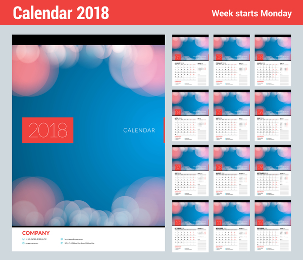 2018 company calendar template vector 01