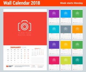 2018 wall calendar template vectors material 03