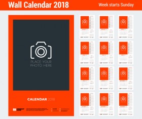 2018 wall calendar template vectors material 04