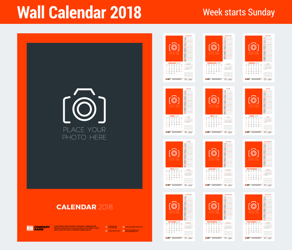 2018 wall calendar template vectors material 04