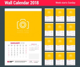 2018 wall calendar template vectors material 05