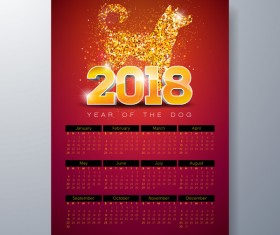 2018 year of dog calendar template vector
