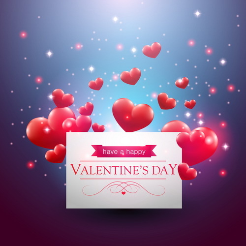 3D heart with valentine day card vector