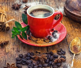 A cup of fragrant coffee and coffee beans Stock Photo 01