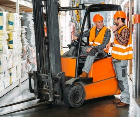 Administrators logistics warehouse forklift driver Stock Photo 01