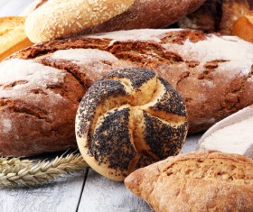 All kinds of whole wheat bread on the desktop Stock Photo