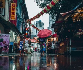 Asian town after rain Stock Photo