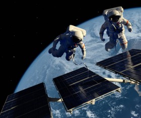 Astronaut Maintenance Space Station Stock Photo