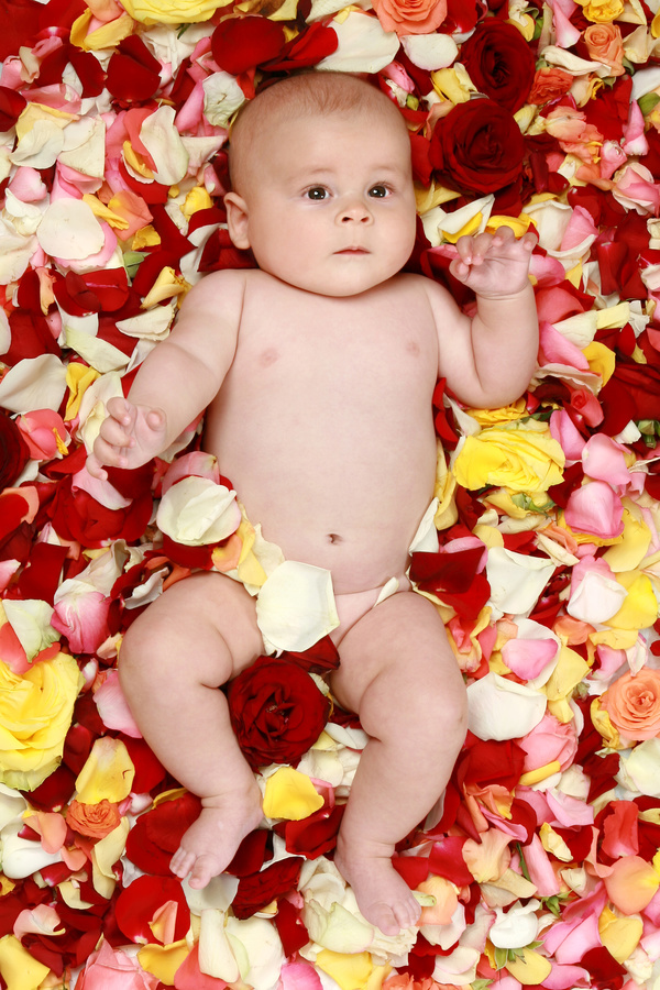 Baby lying in flowers Stock Photo 02
