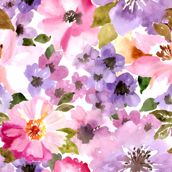 Beautiful watecolor flower pattern seamless vector 02