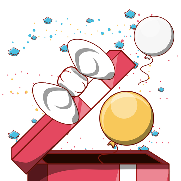 Birthday gift box with balloon vectors