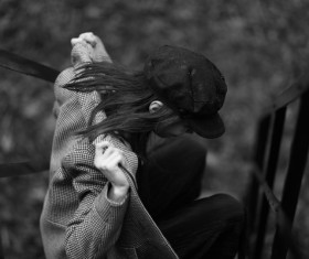 Black white picture of woman in tomboy style Stock Photo