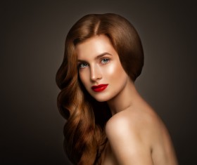 Blonde curly hair female model Stock Photo 05